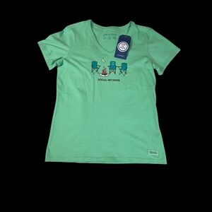 Life Is Good Womens Teal Social Network T-Shirt Sz Med